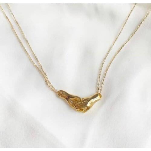 2pcs Magnet Attraction Double Hand Necklaces Pendants For Women Romantic Jewelry Stainless Steel Chain Wedding Necklace BFF Gift