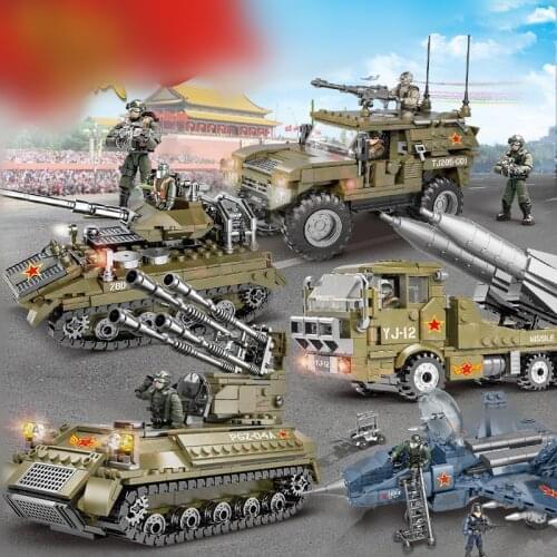2021 World War 2 WW2 Army Military Soldier City Police SWAT Armored Vehicle Tank Model Building Blocks Bricks Kids Toys