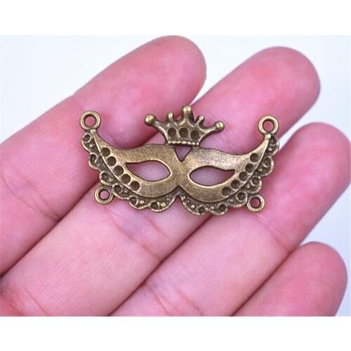 39*20mm 6pcs Antique Bronze Plated Queen Mask Connector Charms Pendant For DIY Necklace Bracelet Jewelry Accessories
