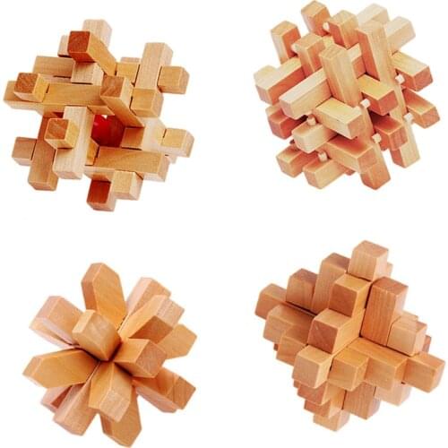 4pcs/set 3D Wooden Puzzles Classical Game Intelligence Develop Brain Kongming Luban Lock Children Early Educational Toy Gift