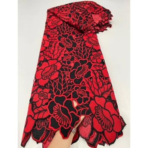 5yards/pc) High quality black red water soluble African big cord lace fabric with wonderful flowers for party dress WZZ027