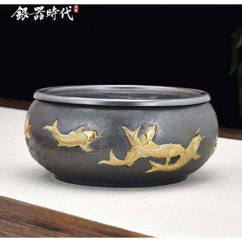Ag999 Sterling Silver Hand-Carved Tea Wash Bowl Kongfu Tea Set