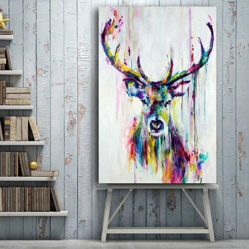 Watercolor Deer Head Stag Animal Posters and Prints Canvas Painting Wall Picture Scandinavian Nordic Wall Art Nursery Kids Decor