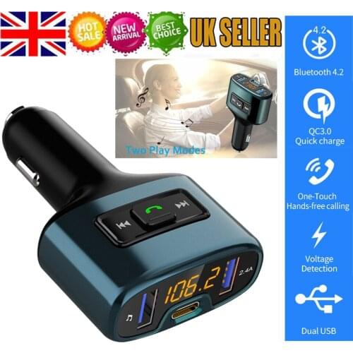 18W Wireless Bluetooth Car MP3 Player Handsfree Audio Receiver FM Transmitter Radio MP3 Player Type-C USB Charger