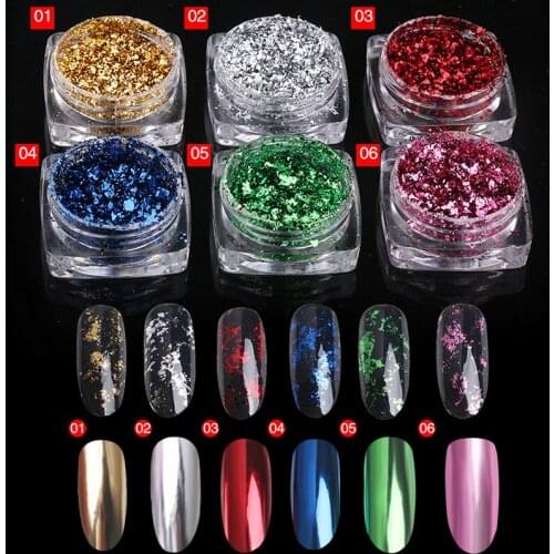 6 Colors Flakes Nail Glitter Aluminum Irregular Sequins Mirror Powder Paillette Foils Sticker Nail Art Decorations