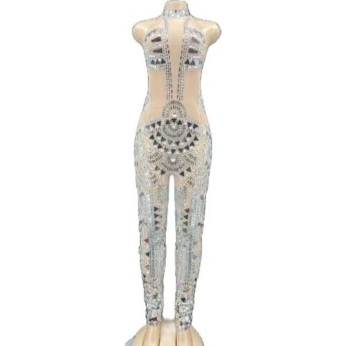 Sparkling Rhinestone Backless Halter Jumpsuits for Birthday Celebrate Women Party Stage Nightclub Ballroom Stage Outfits
