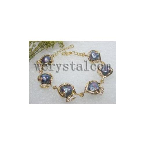 Genuine Baroque Black Pearls 11 12mm Gold Tone Bracelet