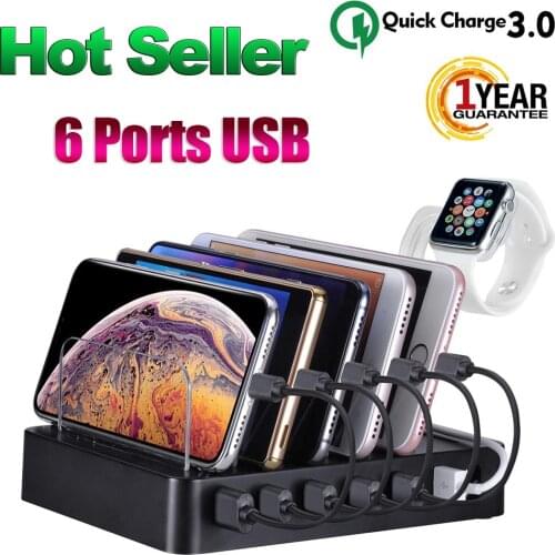 Fast Charging Station for Multiple Devices with QC 3.0-6 Port USB Charging Dock Organizer for Smart Phones