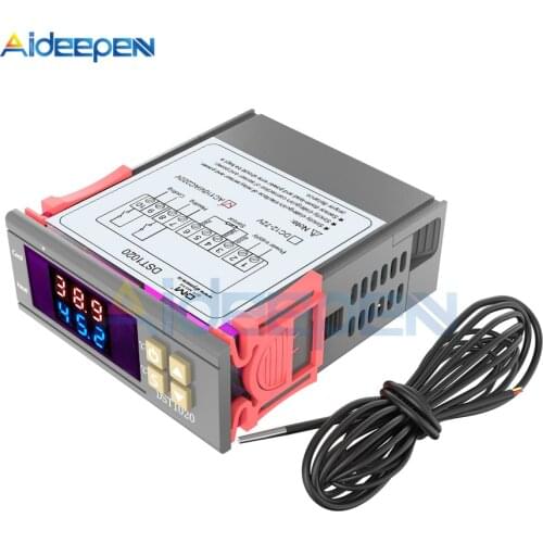 DST1020 DC 12V 24V 110V 220V Dual Display Digital Thermostat Temperature Controller DS18B20 Sensor Waterproof Replace STC-1000