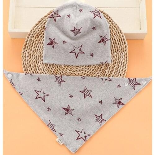 Children Hat and Bib 2 Pcs/Set Warm Combed Cotton Printing Baby Kid Bib Hat Set U7EE