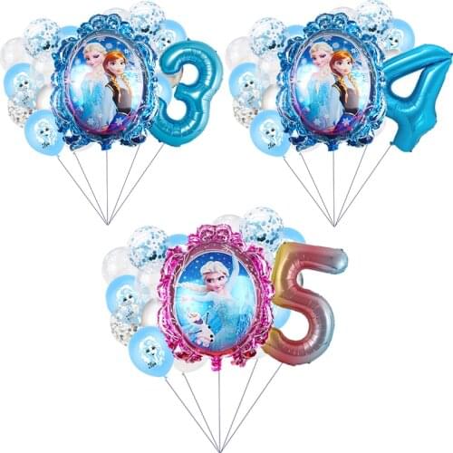 Disney Frozen Anna Elsa Princess Themes Party Decor Aluminium Foil Number Balloons Set Kids Birthday Party Decorations Supplies