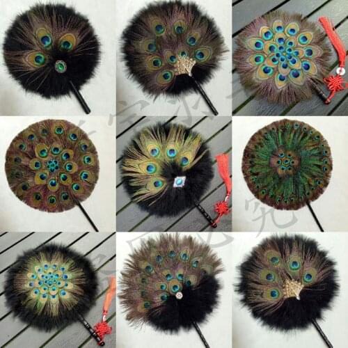Dance cheongsam peacock feather fan stage catwalk show fans holding a long handle China type wedding photo studio shooting props