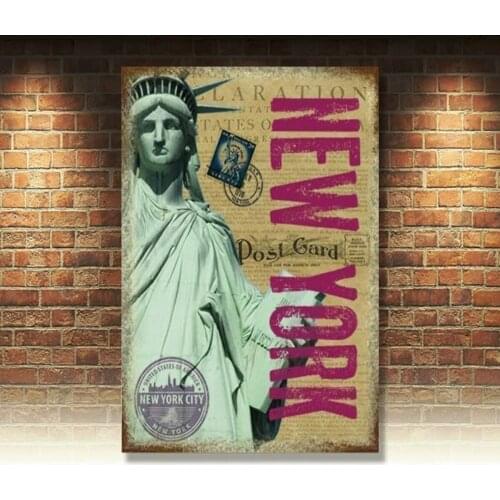 New York Post Card USA America City Statue of Liberty Gift, Large Metal Tin Sign