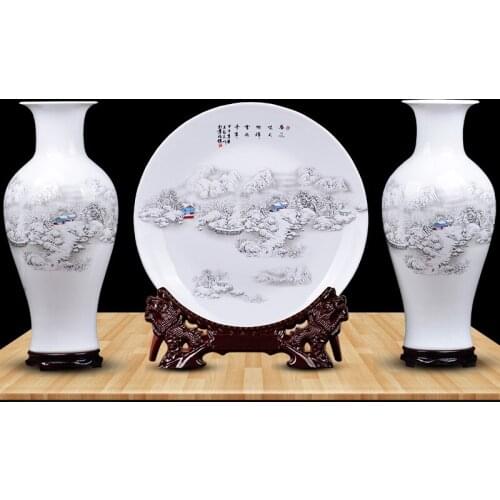 Jingdezhen ceramic Three Pieces Of Vase Flower Chinese Portraits Living Room Furnishings porcelain flower vase home vase snow