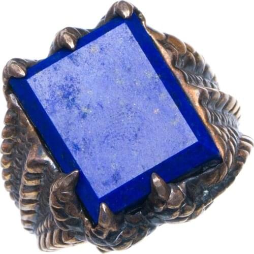 Natural Lapis Lazuli Dragon Paw Opening Handmade 925 Sterling Silver Ring 11 D1314