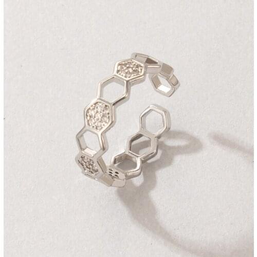Tocona Simple Style Hollow Out Geometry Open Ring for Women Men Shiny Crystal Stone Alloy Metal Adjustable Ring Jewelry Anillo