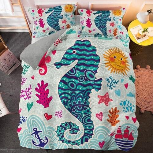 Sea Animals Duvet Covers Set Starfish Bedding Sets Home Decoration Quilt Cover Pillowcase