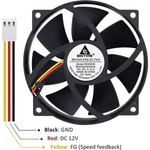 GDSTIME 92mm 12V Computer Round Fan 92 x 25mm 3 Pin 9025 CPU DC Brushless Fan 9CM Case Fan CoolerFor Ventilation Cooling