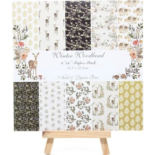 KSCRAFT 10pcs 6" Single-side Printed Winter Woodland pattern creative papercraft art paper handmade scrapbooking kit set book
