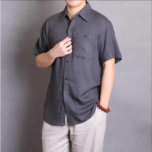 M-5xl Summer Breathable Linen Shirts Plus Size Mens Clothing Vintage Turn-down Collar Short-sleeve Cotton Loose Casual Shirts