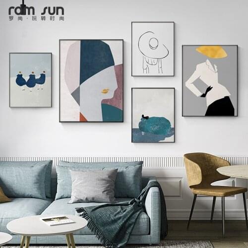 Fashion Girls Wall Art Abstract Minimalist Canvas Art Painting Picture Nordic Posters for Teen Girls Bedroom Living Room Decor