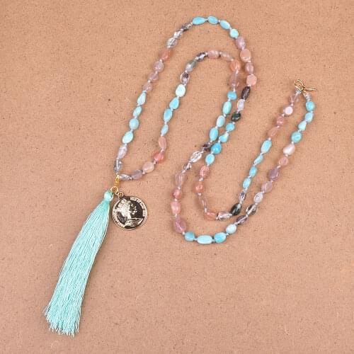 Gold Color Coin Necklace Amazonite Sun Stone Knotted Necklace For Women Boho Jewelry