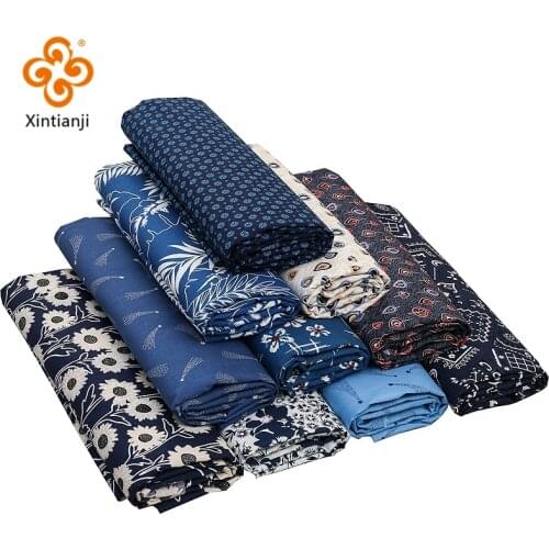 Mens Navy Black Printed Cotton Poplin Sewing Fabric By Meter For DIY Summer Shirt Beach Shorts Materials 100*145cm TJ1388
