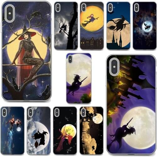 For Huawei P30 P40 P20 P7 P8 P9 P10 Lite Plus Pro 2015 2016 2017 Mini Soft Skin Case Halloween-Witch-Flying-Broom-Moon