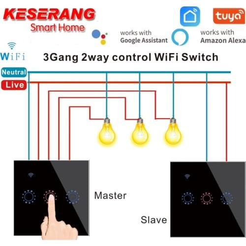 Tuya/Ewelink APP 2pcs EU Standard Luxury Glass Crystal Panel 1 Gang 2 Way Light Wall Touch Switch WIFI,Waterproof and Fireproof