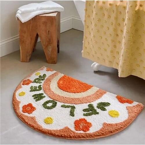 Multiple Colours Semicircle Shape Flowers Patten Home Entrance Doormat Bedroom Bathroom Non-slip Foot Pads Decoration Carpet