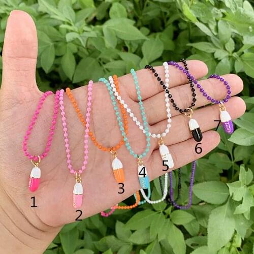 Delicate Gold Plated DIY Enamel Charm Necklace Oil Drip Enamel Chill Pill Capsule Assemble Pendant Necklace