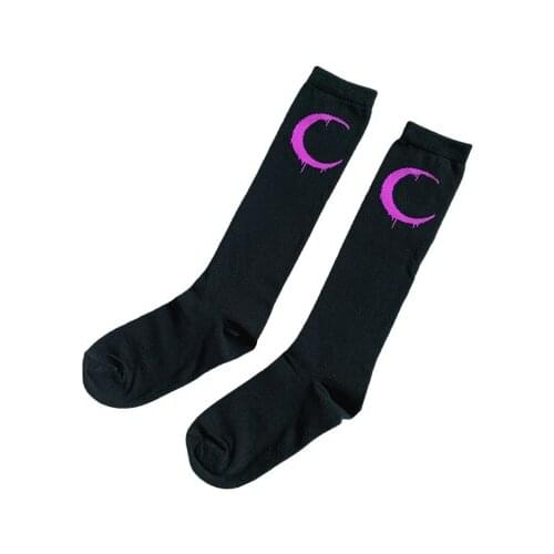 Hot Girl Moon Pattern Socks Streetwear Girls Thin Leg Black Sweet Cute Harajuku Fashion Socks