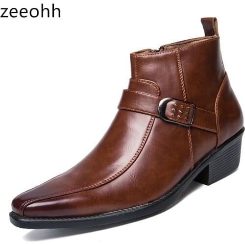 Zeeohh Autumn New Leather zipper Men shoes Ankle Increase Leather Botas High Top Shoes Outdoor Casual Men Spring Botas