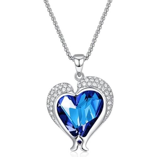 COCOM Cute Two Dolphin Heart Love Pendant Necklace Austrian Crystals Romantic Women Accessories Valentines Day Anniversary Gift