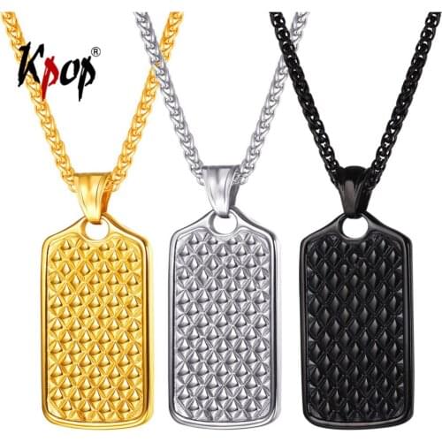 Kpop Square Chequer Pendant Necklace Fashion Jewelry Gold/Silver/Black Color Adjustable Chain Charm Necklace for Men GP887