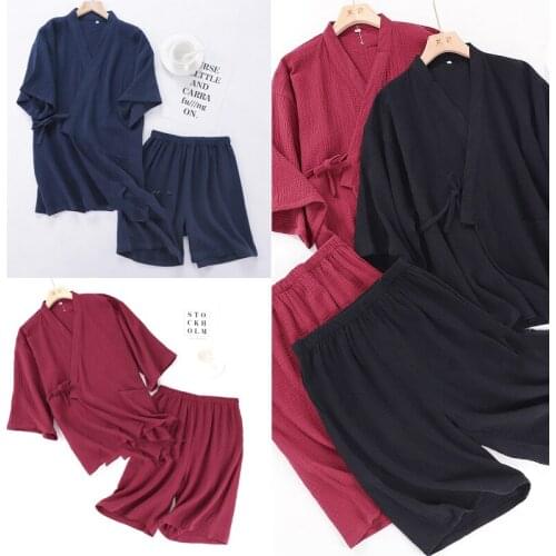 Pajama Man New Japanese Tradiotional Kimono Pajamas Sets Vintage V Neck Solid Color Homewear Male Casual Loose Sleepwear