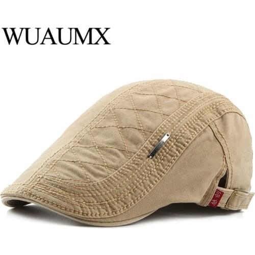Wuaumx Brand Casual Beret Hats Men Women Solid Cotton Visor Peaked Flat Cap Duckbill Hat Artist Painter Beret Cap casquette