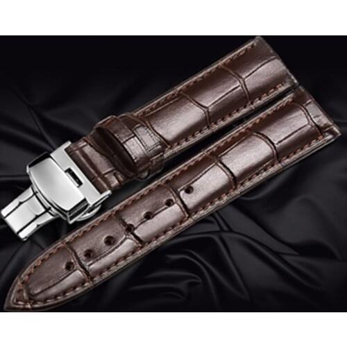 16 18 19 20 21 22 mm For PRC200 T17 T41 T461 High Quality Silver Butterfly Buckle + Black Genuine Leather Watch Bands Strap