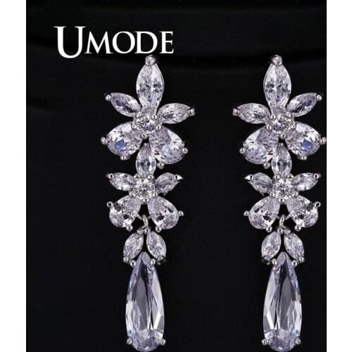 UMODE Luxury Wedding Drop Earrings for Women Clear Cubic Zirconia Engagement Dangle Earrings Femme Girls Jewelry Gifts UE0024