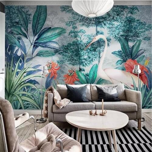 Hand painted tropical rainforest background wall large high-grade canvas factory wholesale wallpaper mural photo wall