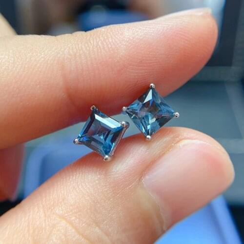 CoLife Jewelry Silver Square Stud Earrings for Daily Wear 5mm Natural Topaz Silver Earrings Simple 925 Silver Topaz Jewelry