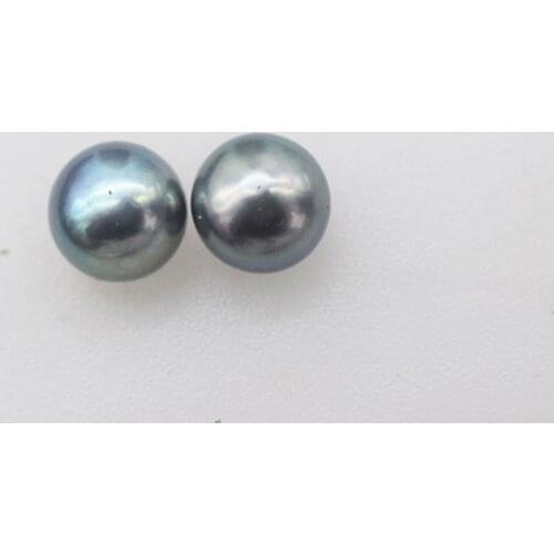 One pair blue black 10-11mm coin stud silver925 freshwater pearl earrings wholesale beads FPPJ nature