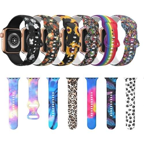 Silicone sport strap for apple watch 6 5 4 3 38mm printed silicone solo loop belt watchbad bracelet for apple watch se strap
