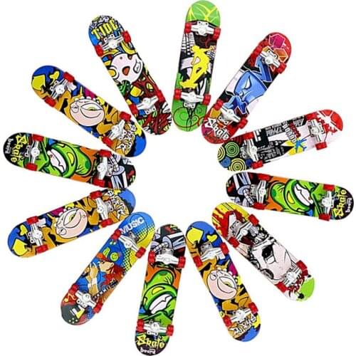 12PSC Mini Alloy Finger Skateboard Exquisite Novelty Funny Toy Children Creative Frosted Skateboard Finger Toy Color Random