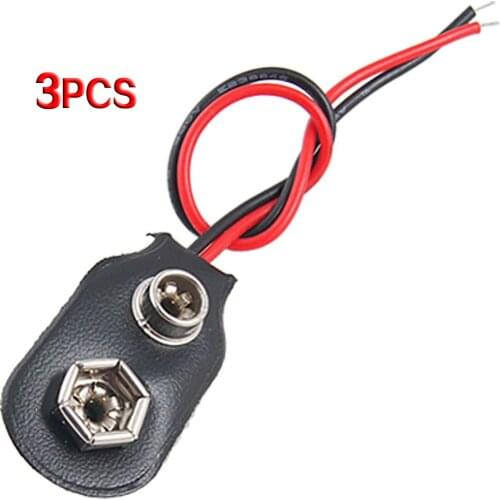 3 pcs Leather Shell 9V 9 Volt Battery Clip Connector Cable