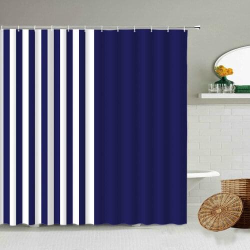 Modern Minimalist Striped Shower Curtain Nordic Style White Gray Blue Design Bathroom Waterproof Cloth Curtains With Hook Set