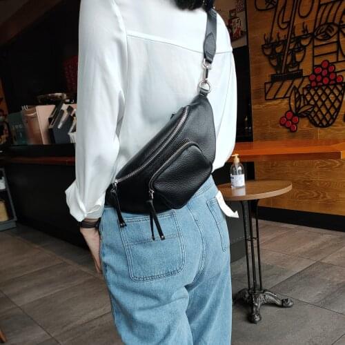New 2021 Genuine Leather Solid Color Chest Waist Crossbody Bags For Women Simple Fashion Shoulder Messenger Bag Female Handbags