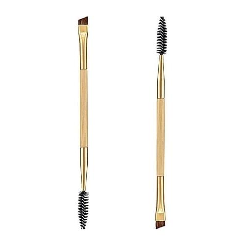 High Quality Makeup tools bamboo handle double Duo Brow Makeup Brush Wood Handle Double Sided Eyebrow Flat Angled Brushes