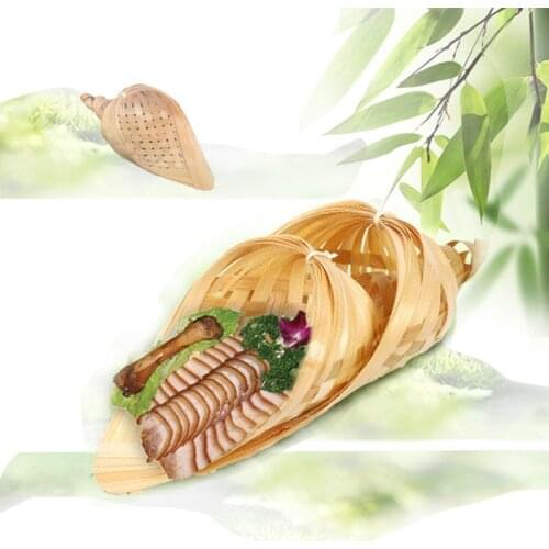 Woven Bamboo Basket Snack Plate Sushi Tray French Fries Basket Handmade Creative Dessert Conch Hotel Tableware Food Tray 2pcs