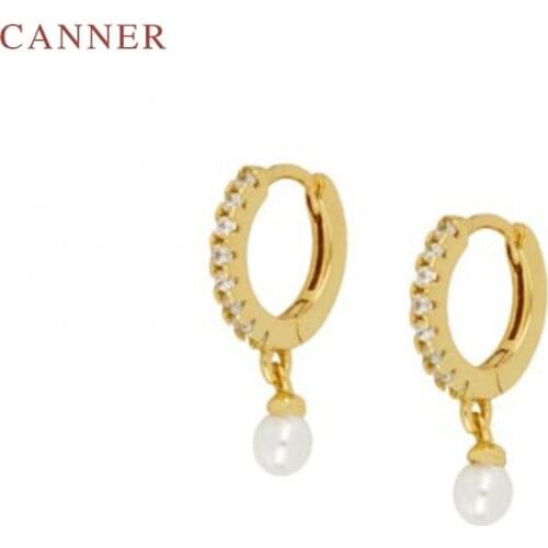 CANNER Real 925 Sterling Silver Earrings For Women Pearl Earrings Dangle Zircon Diamond Korean Silver Gold Jewelry Brincos
